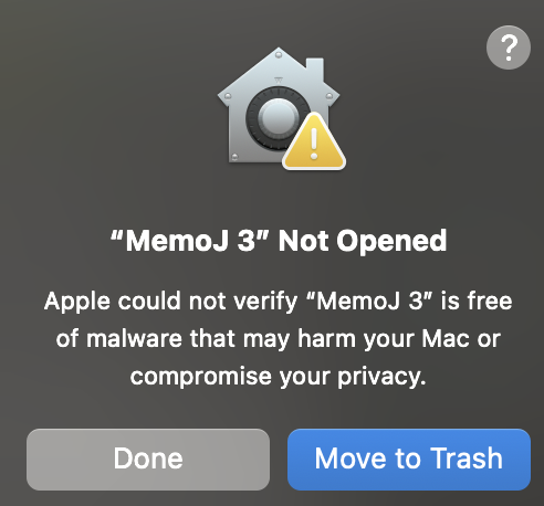 MemoJ 2 Not Opened Warning
